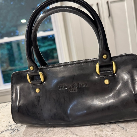 Tiffany & Fred Paris Patent Leather Top-Handle Tote Women's Black Handbag Scuffs - Picture 3 of 15
